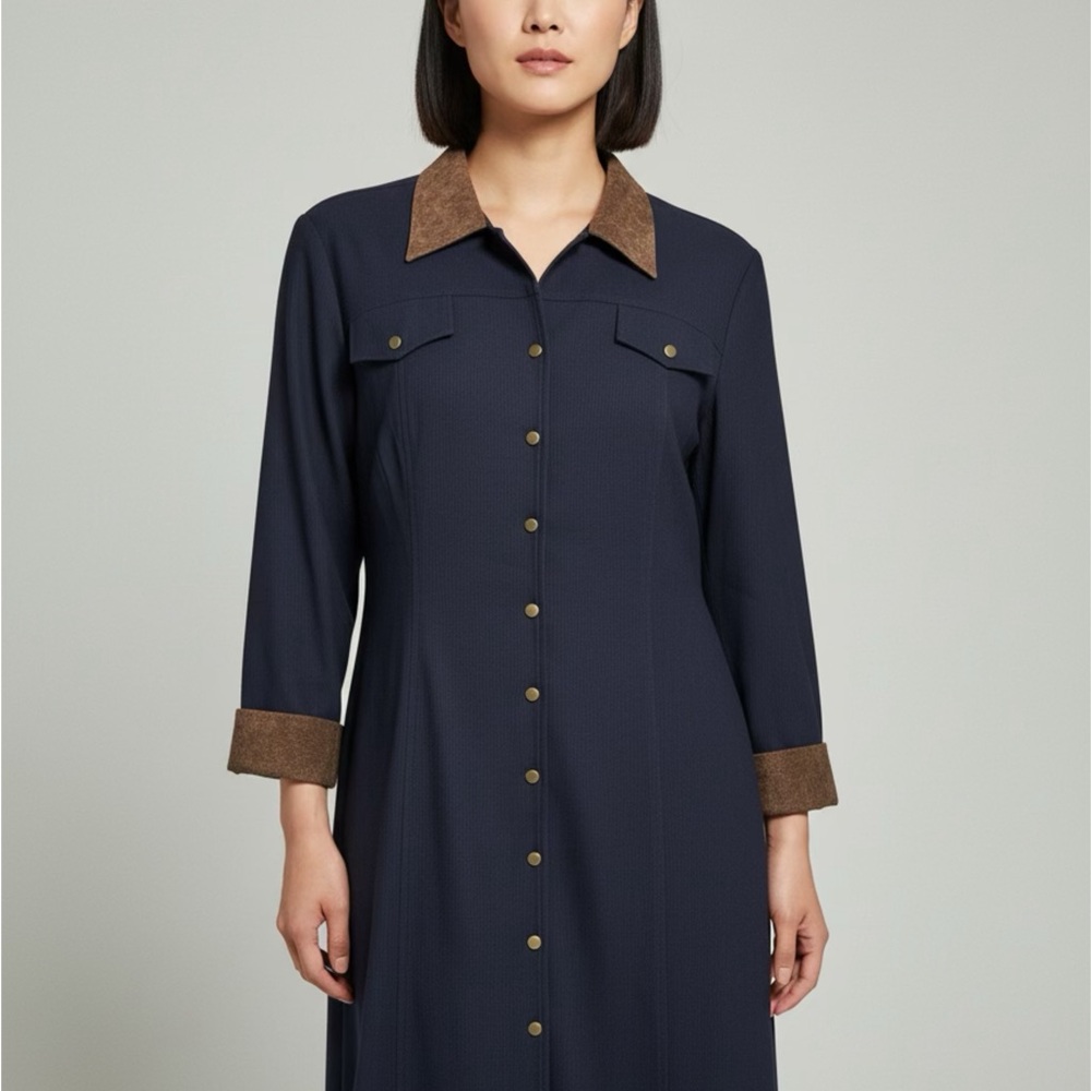 Sheri Martin New York Button-Down Maxi Dress with Faux Suede Collar